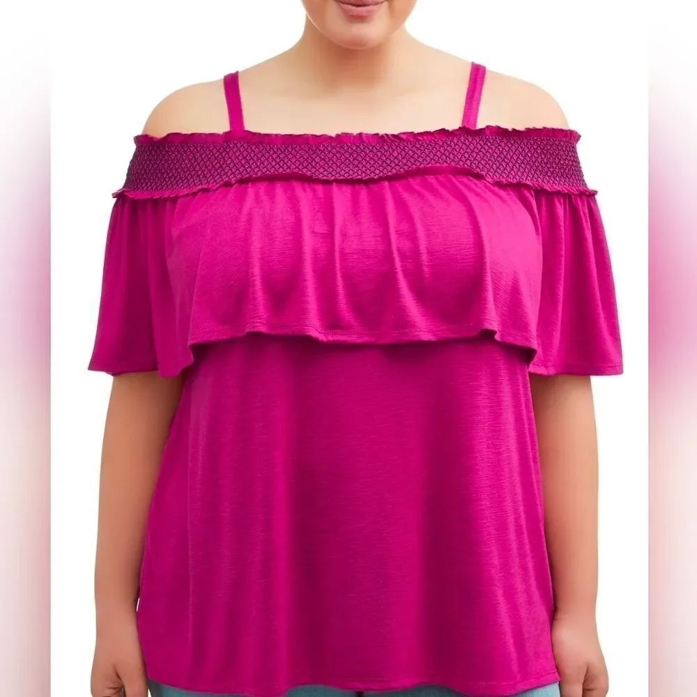 Terra & Sky Magenta Off-Shoulder Ruffle Top